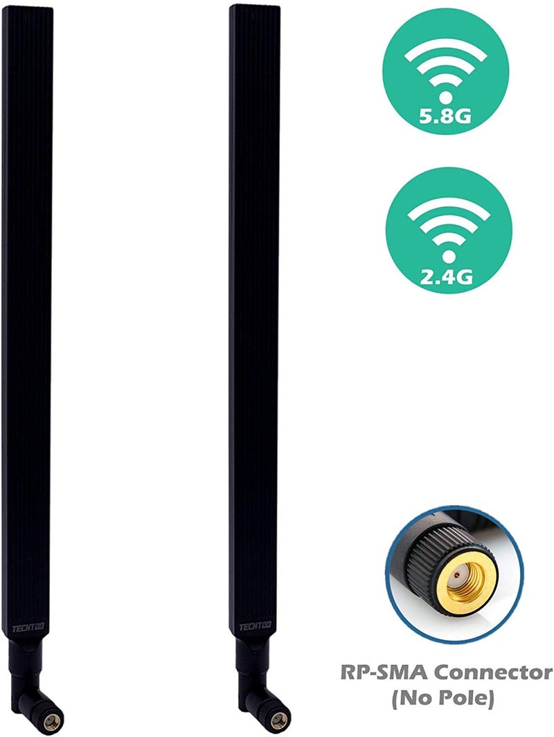 TECHTOO WiFi Antenna Dual Band 9 dBi 2.4/5.8GHz for Router AP - Security IP Camera - USB Card Adapter - PCI PCIe Cards - Range Extender - PC Desktop - Drone - PS4 Build (2.4/5.8GHz RP-SMA 2-Pack) - Image 2